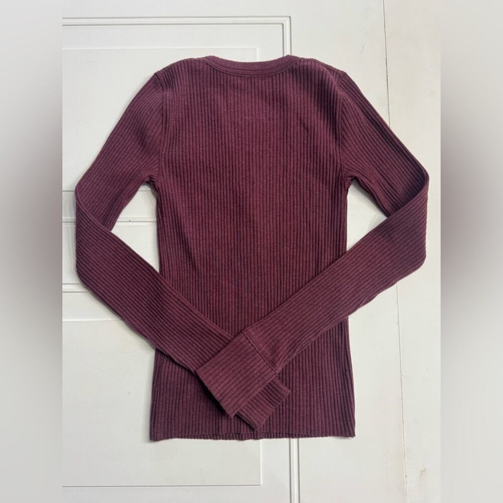 Aerie NWT Women's Sz XXS Long Sleeve Purple Burgundy Ribbed Henley - Picture 5 of 5